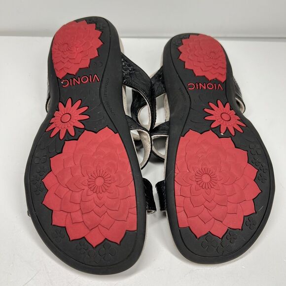 Vionic Women's Amber Sandal Size 6 Black Croc Strappy Adjustable Flat Shoe - Picture 8 of 10